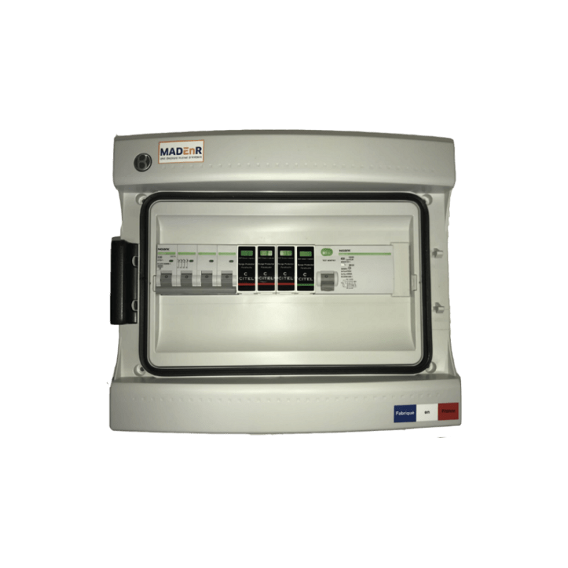 Coffret AC - Triphasé (1 onduleur de 10 à 12 kW) - 1 disj. 20A + 1 diff. 40A / 300 mA type B (pour batt. ENPHASE & APS) + paraf. type 2 - IP65