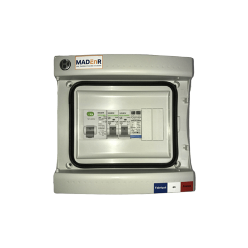 Coffret AC - (9 à 12 kW micro-ondu. APS) > câbler en 3G6² - 3 ent. 20A - 1 sort. + 1 diff. 63A 30mA type F + emplacement ECU-C et alim + Paraf. II - IP65 (21200936)
